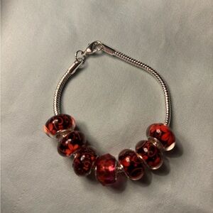 Elegant Silver and Red Beaded Bracelet‎